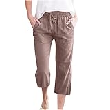 Prime of day deals 2024 plus size pants for women Cotton Linen Pants For Women Trendy 2024 High Waist Drawstring Cropped Pant Trousers Casual Summer Wide Leg Capris pants for women high waist Brown 5X