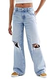 PacSun Women's Casey Light Indigo Ripped Knee Low Rise Baggy Jeans - Blue size 26