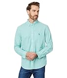 U.S. POLO ASSN. Men's Long Sleeve Classic Fit 1 Pocket Gingham Cotton Stretch Yarn Dye Slub Poplin Woven Shirt, Pool Green