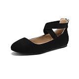 DREAM PAIRS Women's Sole_Stretchy Black Fashion Elastic Ankle Straps Flats Shoes Size 12 M US