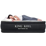 King Koil Pillow Top Plush Queen Air Mattress With Built-in High-Speed Pump Best For Home, Camping, Guests, 20' Queen Size Luxury Double Airbed Adjustable Blow Up Mattress, Waterproof, 1-Year Warranty
