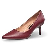 French Connection Kitten Heel Pumps for Women Closed Pointy Toe Slip-On Fashion Work Office Dress Shoes for Women, Burgundy, 8.5