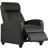 FDW Recliner Chair for Living Room Home Theater Seating Single Reclining Sofa Lounge with Padded Seat Backrest (Black)