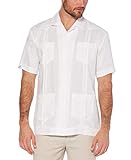 Cubavera Men's 100% Linen Short Sleeve Button-Down Guayabera Shirt with Four Pockets, Camp Collar, Pintuck Detail, Relaxed Fit, Bright White, Medium