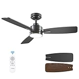 Amico Ceiling Fans with Lights, 44 inch Ceiling fan with Light and Remote Control, Reversible, 3CCT, Dimmable, Noiseless, Small Black Ceiling Fan for Bedroom, Indoor/Outdoor Use