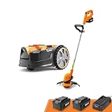 LawnMaster OcuMow™ Robot Lawn Mower with Cordless 24V MAX 10” Grass Trimmer Combo Kit Perimeter Wire Free for Small Yards up to 2000 SFT Optical Navigation Automatic Obstacle Avoidance Spot Cut