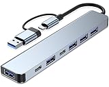 Aluminum 7 in 1 USB C Hub with USB 3.0, USB 2.0 Ports for MacBook Pro Air and More Devices