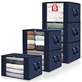 Fab totes 6 Pack Clothes Storage, Foldable Blanket Storage Bags, Storage Containers for Organizing Bedroom, Closet, Clothing, Comforter, Organization and Storage with Lids and Handle, Blue
