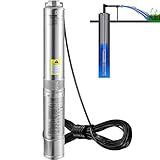 VEVOR Deep Well Submersible Pump, 0.5HP 115V/60Hz, 28gpm Flow 167ft Head, with 33ft Electric Cord, 4' Stainless Steel Water Pumps for Industrial, Irrigation&Home Use, IP68 Waterproof Grade