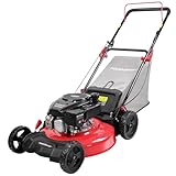 PowerSmart Push Gas Lawn Mower with Grass Bag, 21-Inch 144cc Engine 3-in-1 with Adjustable Cutting Heights 2024 Version