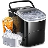 AGLUCKY Ice Makers Countertop with Handle,26.5Lbs/24H,9 Cubes in 6 Mins,2 Sizes of Bullet Ice,Portable Ice Maker Machine with Self-Cleaning,Perfect for Home Kitchen(Black)