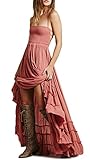 R.Vivimos Womens Summer Cotton Sexy Backless Long Dresses (Large, Pink)