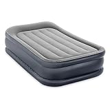 Intex 64131ED Dura-Beam Plus Deluxe Pillow Rest Air Mattress: Fiber-Tech – Twin Size – Built-in Electric Pump – 16.5in Bed Height – 300lb Weight Capacity