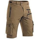 Hiauspor Men's Mountain Bike Shorts Stretch MTB Shorts Quick Dry with Zipper Pocket (Khaki, Medium)