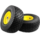 2PCS 15x6.00-6 Lawn Mower Tires,15x6-6 Front Tire Assembly Replacement for Craftsman/John Deere/Cub Cadet Riding Mowers,4 Ply Tubeless,570lbs Capacity,3' Offset Hub,3/4' Bushing