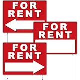Amyhill 3 Pack For Rent Sign with Stand 12 x 16 Inches for Rent Sign Yard Sign with stakes Double Sided Corrugated Plastic for Rental House Car Apartment Shops Business(Red)