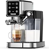 TENKER Espresso Machine 20 Bar, Cappuccino Machine with Automatic Milk Frother, Latte Machine in Stainless Steel Design, 1350W Touchscreen Coffee Maker for Home and Office (Silver)