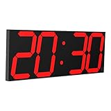 CHKOSDA Digital LED Wall Clock, Oversize Wall Clock with 6” Numbers, Remote Control Count up/Countdown Timer Clock, Auto Dimmer, Big Calendar and Thermometer(Red)