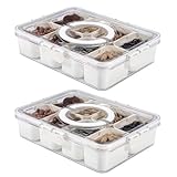 2 Pcs Snackle Box Charcuterie Container, Divided Serving Tray with Lid and Handle, Portable Snack Platters for Fruit, Nuts, Candy, Entertaining, Party, Picnic