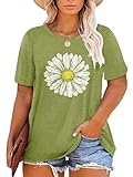 HDLTE Women Plus Size T Shirts Short Sleeve Casual Daisy Shirt Tops Graphic Tees (green daisy, 2X)