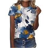 FOCLMP Women Marble Print Summer Tops Short Sleeve Causal T Shirts Fitted Blouses Tunic Trendy Dressy Clothing 2024 Womens Dressy Casual Sexy Tops to Wear with Jeans Multicolor L
