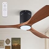 Fanbulous 52' Ceiling Fans with Lights and Remote Control,Modern Flush Mount Ceiling Fan with 3 LED Colors,Outdoor Low Profile Ceiling Fans with 6-Speeds Timer DC Motor for Bedroom Living Room Patio