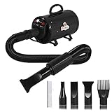Bonnlo 2400W 3.2HP Stepless Adjustable Speed Pet Dryer Dog Hair Dryer Pet Grooming Blower with Heater Quick - 4 Different Nozzles (Single Motor)(Black)