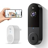 SUNNYJANE Wireless 1080p Video Doorbell Camera, AI Human Detection, Live View, 2-Way Audio Included Chime, Night Vision, 2.4G Wi-Fi, Cloud Storage, Indoor/Outdoor Surveillance Cam