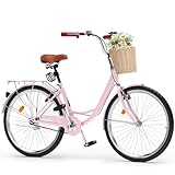 YITAHOME 24 & 26 Inch Beach Cruiser Bike for Women, 1 & 7 Speed Commute Bike for Adults, Womens Bicycle with Adjustable Seat, Multiple Color
