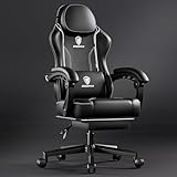 Dowinx Gaming Chair with Pocket Spring Cushion, Ergonomic Game Chair with Massage Lumbar Support and Footrest for Adults, High Back Leather Computer Chair for Office Gaming 300LBS, Black