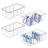 Vtopmart 4 Pack Food Storage Organizer Bins, Clear Plastic Bins for Pantry, Kitchen, Fridge, Cabinet Organization and Storage, 4 Compartment Holder Packets, Snacks, Pouches, Spice Packets