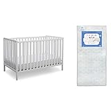 Delta Children Heartland 4-in-1 Convertible Crib, Bianca White + Delta Children Twinkle Galaxy Dual Sided Recycled Fiber Core Crib and Toddler Mattress (Bundle)