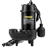 VEVOR 3/4 HP Submersible Sewage Pump, 5880 GPH Larger-Flow, Cast Iron Submersible Sump Pump, Wear-proof Cast Iron Construction, with Tethered Float Switch, 10 FT Power Cord
