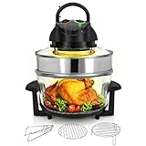 Nutrichef Convection Countertop Toaster Oven - Healthy Kitchen Glass Air Fryer Roaster Oven, Bake, Grill, Steam Broil, & Roast - Includes Glass Bowl, Broil Rack, & Toasting Rack - 18 Quart Capacity