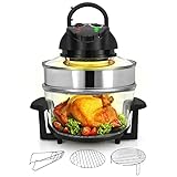 Nutrichef Convection Countertop Toaster Oven - Healthy Kitchen Glass Air Fryer Roaster Oven, Bake, Grill, Steam Broil, & Roast - Includes Glass Bowl, Broil Rack, & Toasting Rack - 18 Quart Capacity