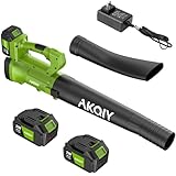 AKQIY Cordless Leaf Blower - 90 MPH/440 CFM, Brushless Motor, Electric Leaf Blower, 2 X 21V 4.0Ah Battery and Charger,Lightweight and Powerful Battery Operated for Lawn Care, Yard, Garage Cleaning