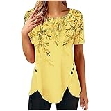 Ceboyel Women High Low Hem Spring Tops Leaf Print Blouses Shirts Short Sleeve Dressy Casual Tunic Trendy Ladies Clothes 2023