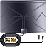 TV Antenna Indoor, Digital Indoor HDTV Antenna for Easy Installation, 360°Reception, Support 4K 1080p and All Older TV's, Smart Switch Amplified Signal Booster - 16.5 ft Coax HDTV Cable AC Adapter