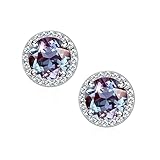 SMILEST Multicolor Birthstone Stud Earrings for Women, 18K White Gold Plated 925 Sterling Silver Alexandrite June Birthstone Stud Earrings for Women Mom Girlfriend Birthday Gifts for Mom Mother's Day