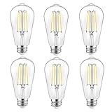 WIHTU Vintage LED Edison Bulbs, 6W Equivalent 60W, ST58 Antique LED Filament Bulbs, LED Light Bulbs with 95+ CRI, High Brightness Daylight 4000K, 900lumens, E26 Medium Base, Clear Glass, 6-Pack