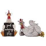 Rustic Rooster and Chicken Resin Statue Set – Distressed Faux Taxidermy – Resin & Metal Animal Sculptures – Country Western Themed Party Decorations – Farmhouse Style Decor for Home, Office & More