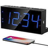 Digital Dual Alarm Clock for Bedroom, Large Display Bedside with Battery Backup, USB Phone Charger, Volume, Dimmer, Easy to Set Loud LED Heavy Sleepers Kid Senior Teen Boy Girl Kitchen