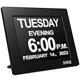 SVINZ Dementia Clock, 8-inch Ultra Large Display for Seniors, Digital Day Clock with 5 Alarms, Auto-Dimming Clock for Bedroom with Day and Date for Elderly Vision Impaired, Memory Loss (Black)