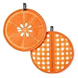 KATE SPADE NEW YORK Squeeze The Day and Spring Gingham Pot Holder 2-Pack Set, Heat Resistant, 100% Cotton, Orange, 8'