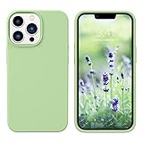 GUAGUA Compatible with iPhone 13 Pro Max Case 6.7 Inch Liquid Silicone Soft Gel Rubber Slim Thin Microfiber Lining Cushion Texture Cover Protective Phone Case for iPhone 13 Pro Max, Matcha Green