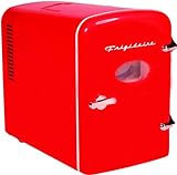 Frigidaire Retro Mini Fridge Cooler, Holds Up to 6 Cans, Portable Fridge for Car, Office, Bedroom, Dorm Room, or Cabin, 100% Freon-Free & Eco Friendly,- 9.84'D x 7.09'W x 10.35'H (Red)