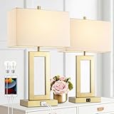 gernehop Gold Table Lamps Set of 2 with Dual USB Ports,3-Way Dimmable Touch Control Bedside Lamps,22inch Tall Modern Bedroom Table Lamp for Living Room,Nightstand LED Bulbs Included