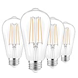 PARTPHONER LED Light Bulbs Dimmable Vintage Edison Bulb, E26 LED Bulb 60W Equivalent 720 Lumens, Warm White 2700K, ST58 Antique LED Filament Bulb CRI 85+, Clear Glass, Pack of 4