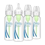 Dr. Brown's Natural Flow Anti-Colic Options+ Narrow Baby Bottle, 8 oz/250 mL, with Level 1 Slow Flow Nipple, 0m+, 4 count