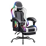 Homall Gaming Chair, Video Game Chair with Footrest and Massage Lumbar Support, Ergonomic Computer Chair Height Adjustable with Swivel Seat and Headrest (White, RGB)